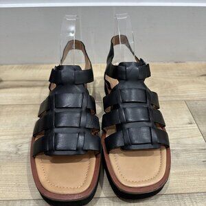 Madewell Shoes Womens Size 10 Black Brown Fisherman Sandals Leather Flat Summer